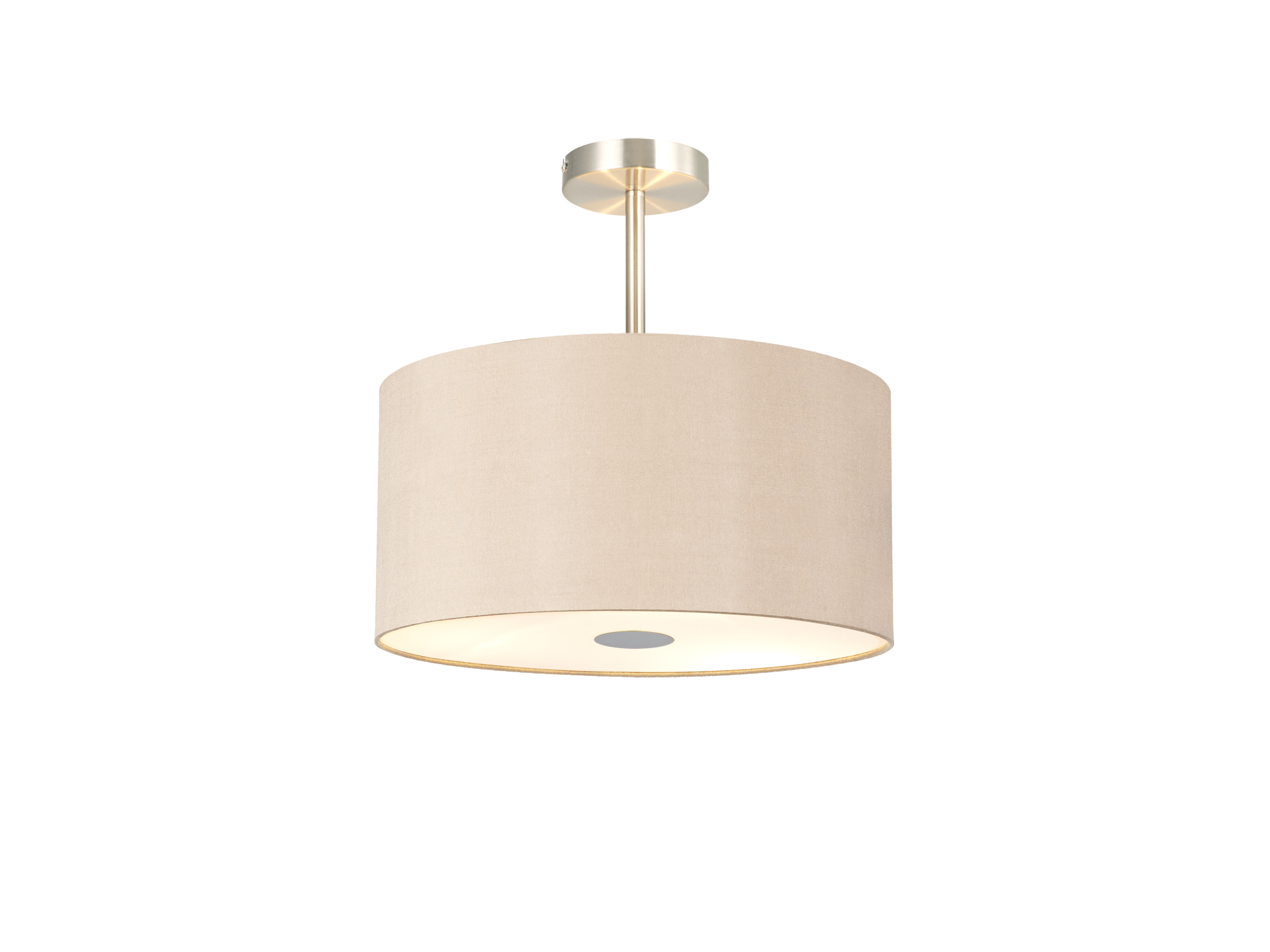 DK0416  Baymont 40cm Semi Flush 3 Light Satin Nickel, Antique Gold/Ruby, Frosted Diffuser